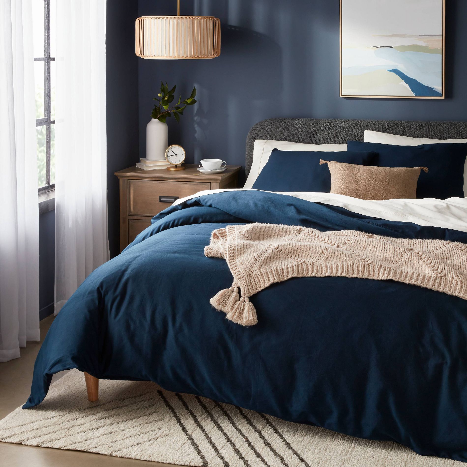 King Washed Cotton Sateen Duvet Cover and Sham Set Dark Navy - Threshold™: 250 Thread Count, OEKO-TEX Certified