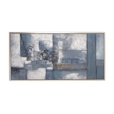 55" x 28" Blue and Gray Abstract Canvas Wall Art with Silver Frame