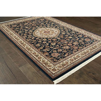 Masterpiece Black and Ivory Hand-knotted Synthetic Runner Rug