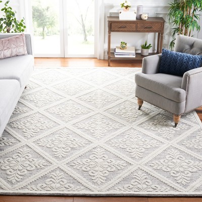 Ivory and Grey Hand-Knotted Wool Square Area Rug