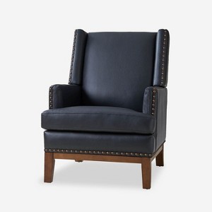 Pedro Genuine Leather Arm Chair with Solid Wood Frame and Removable Seat Cushion|ARTFUL LIVING DESIGN - 1 of 4