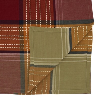 Autumn Plaid Border Cotton Square Tablecloth, 70" x 70"