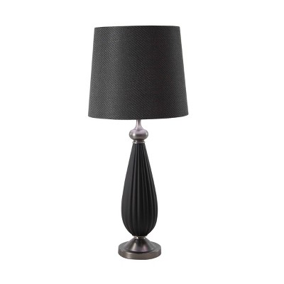 37" x 16" Iron Table Lamp with Linen Drum Shade Matte Black - Olivia & May