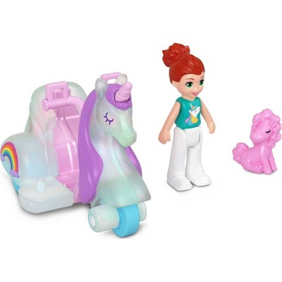 Polly Pocket Pollyville Micro Doll with Unicorn-Inspired Die-cast 3-Wheeler and Unicorn Mini Figure
