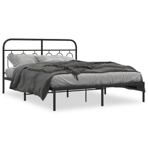 vidaXL Metal Bed Frame with Headboard - Black Double Bed | Vinyl slats & Legs | Extra Storage 81.5"x61.4"x39.4" - 1 of 4