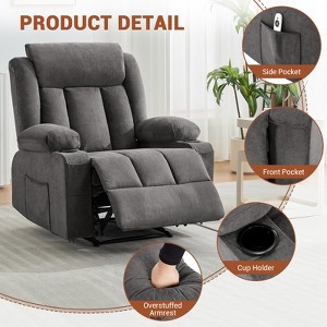 Swivel Rocker Recliner Chair with Massage and Heat,Oversize Ergonomic Lounge Sofa with Extended Footrest,Cup Holders for Living Room, Bedroom - 1 of 4