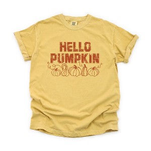 Simply Sage Market Women's Hello Pumpkin Distressed Short Sleeve Garment Dyed Tee - 1 of 4