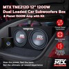 MTX 12" 1200W Dual Loaded Subwoofers w/ Enclosure Bundled with Planet Audio Amplifier & Soundstorm Wiring Kit (2 Pack) - 2 of 4