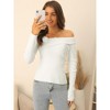Seta T Women's V Neck Cross Off Shoulder Long Sleeve Ribbed Knit Slim Fit Sweaters - 3 of 4