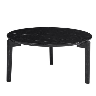 Maliang 36 Inch Round Small Coffee Table, Imitation Marble Tabletop With Rubber Wood Solid Wood Legs For Living Room, Office
