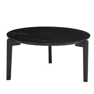 Maliang 36 Inch Round Small Coffee Table, Imitation Marble Tabletop With Rubber Wood Solid Wood Legs For Living Room, Office - 1 of 4