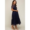 Pinkblush Navy Blue Dotted Tulle Smocked Maternity Midi Dress - 2 of 4