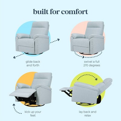 Heathered Blue Polyester Swivel Recliner with Straight Arms