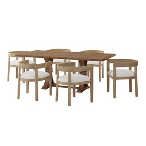 Christopher Knight Home Hudson 7 Pieces Upholstered Wood Extended Dining Set with Pedestal Base - 1 of 4