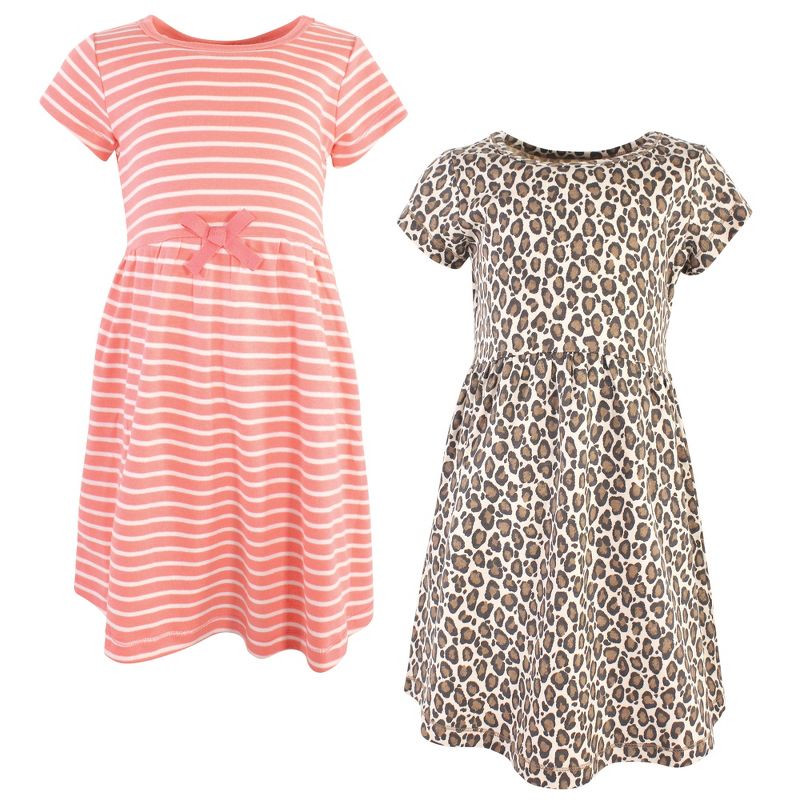 Touched by Nature Baby and Toddler Girl Organic Cotton Short-Sleeve Dresses 2pk, Leopard, 3 of 8