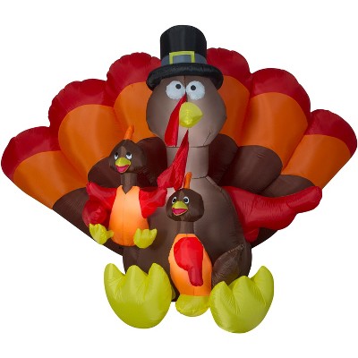 Gemmy Airblown Turkey Family Scene, 6 ft Tall, brown