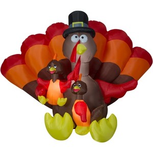 Gemmy Airblown Inflatable Turkey Family Scene, 6 ft Tall, Brown - 1 of 4