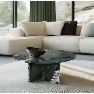 NicBex Natural Marble Small Coffee Table, Genuine Marble Round End Table, Stone Side Table for Living Room,17.7" Nightstand with Semi-Polished Surface - 1 of 4