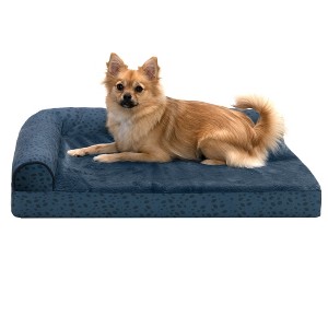 FurHaven Plush & Almond Print Memory Top Deluxe L-Chaise Pet Bed for Dogs & Cats - 1 of 3