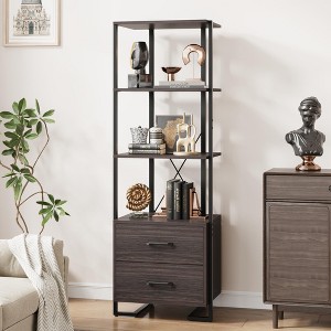 4 Tier Bookshelf with Storage Drawers,70.9 Inch Tall Industrial Book Shelf with Open Display Shelves - 1 of 4