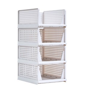 VECELO 4-Tier Plastic Closet Shelf Organizer, Stackable Sweater Storage Closet Drawers, Foldable Wardrobe Organizer, Gray - 1 of 4