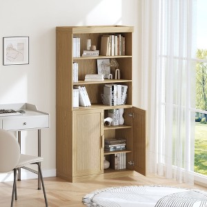 Modern Minimalist Wood Grain Decorative Storage Cabinet Combination Cabinet with 6 Shelves, Open Bookshelf Storage Cabinet - 1 of 4