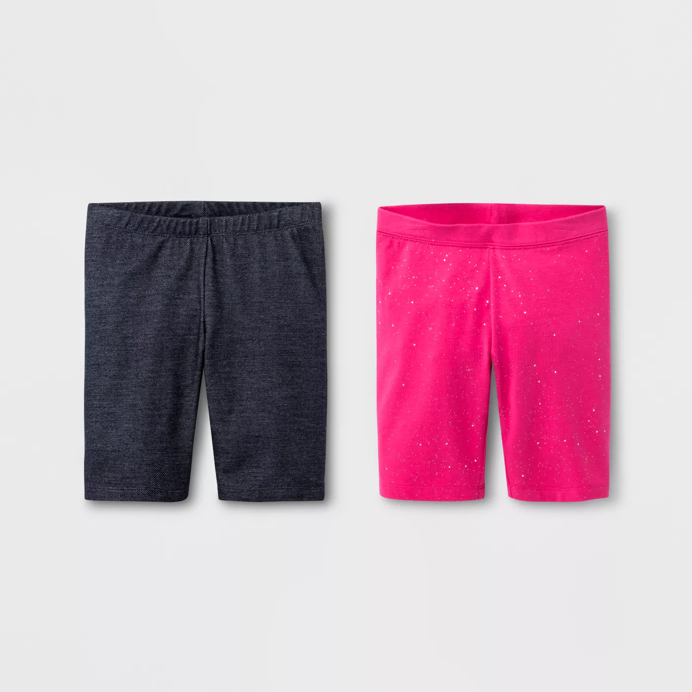 Girls' 2pk Mid-Length Bike Shorts - Cat & Jack™ Faux Denim/Pink Sparkle - image 1 of 1