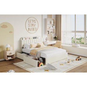 COZONY Upholstered Platform Bed Frame with  Storage Drawers & Bookcase Headboard, Boucle Bed for Kids/Teens, Noise-Free & Easy Assembly - 1 of 4