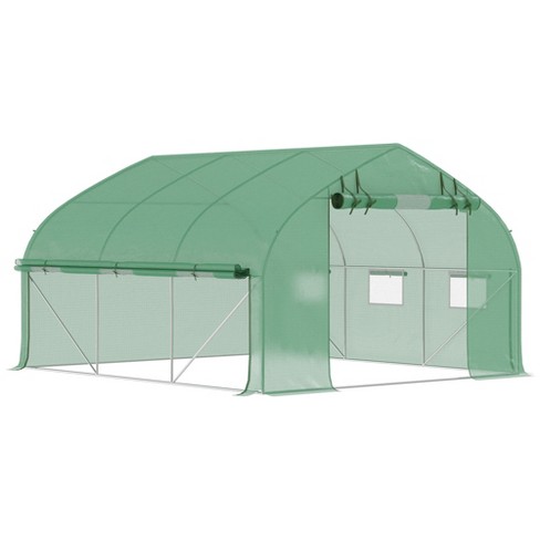 Outsunny Walk-in Tunnel Greenhouse with Zippered Mesh Doors & Roll-up Sidewalls, Upgraded Hot House, Green, 11.5' x 10' x 6.5' - image 1 of 4
