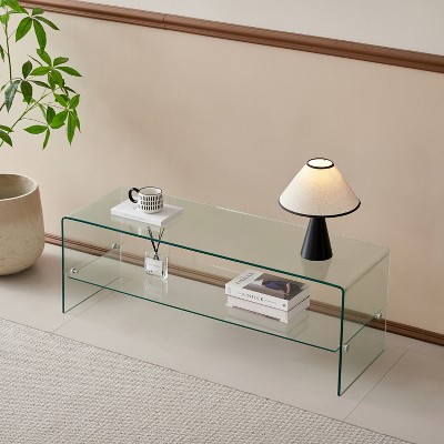 Lirago Clear Tempered Glass TV Table-Multi-Purpose Stackable Side Table for Living Room Office & Outdoor 15.7"W * 47.2"L * 17.7"H