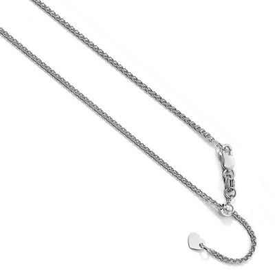 Black Bow Jewelry 1.35mm 10k White Gold Adjustable Hollow Wheat Chain Necklace