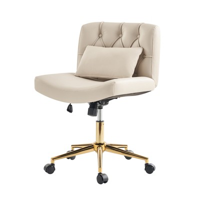 Clive Contemporary Button-Tufted Swivel Tilting Office Chair with Pillow and Metal Feet|HULALA HOME