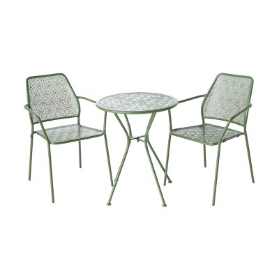 Martini 3pc Moss Finish Wrought Iron Patio Bistro Set with 23.75" Round Table - Alfresco Home