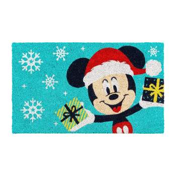 1'5"x2'5" Mickey Christmas Coir Doormat Teal Blue - Disney