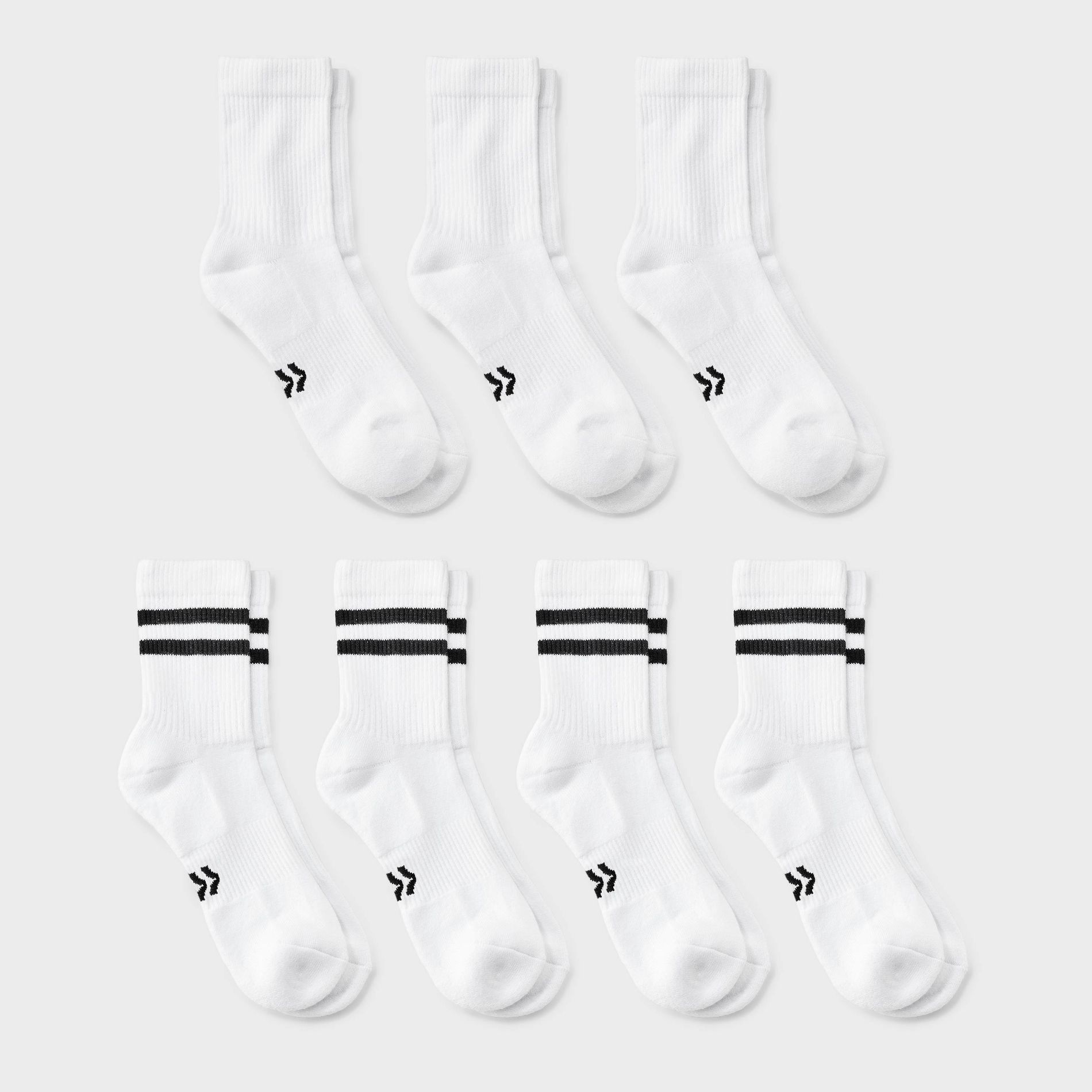 Women's Cushioned 6+1pk Mid Crew Athletic Socks - All In Motion™ Black Striped - 4-10