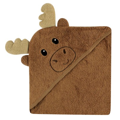 Luvable Friends Baby Unisex Cotton Animal Face Hooded Towel, Moose, One Size