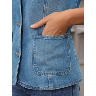 INSPIRE CHIC Women's V Neck Patch Pockets Button Down Sleeveless Denim Vest X-Large Blue — фото 5