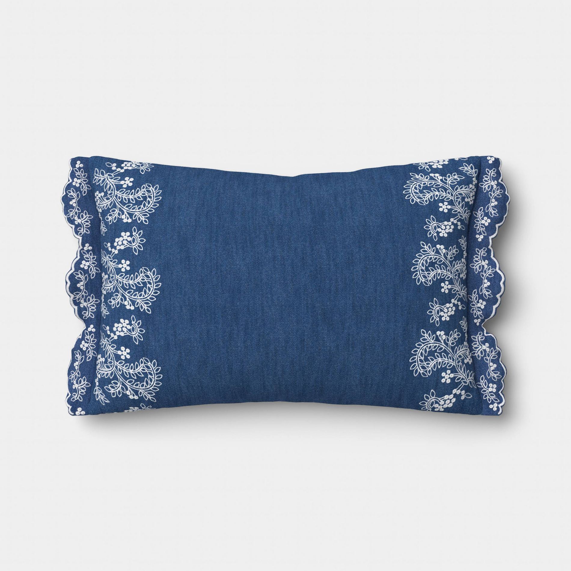 Lumbar Denim Floral Eyelet Throw Pillow Blue/Cream - Threshold™ designed with Studio McGee