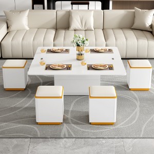 KWPZQEB Lift Top Coffee Table with 4 Storage Stools, 3 in 1 Multi-Function Modern Center Table with Hidden Compartment & Drawers for Living Room - 1 of 4