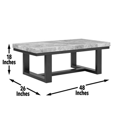 Lucca Espresso Wood and Gray Marble Rectangular Coffee Table