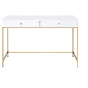 PAGED Computer Desk Modern Simple Office Desk with 2 Storage Drawers and Gold Metal Legs for Work - 1 of 4