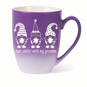 Elanze Designs Just Chillin' With My Gnomies Two Toned Ombre Matte 10 ounce New Bone China Coffee Tea Cup Mug, Purple and White - 1 of 4