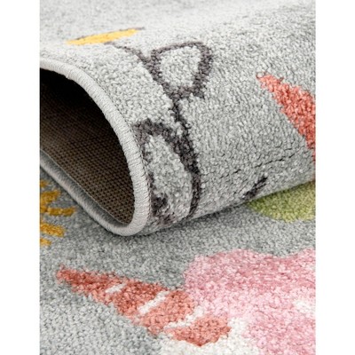 Gray Floral Synthetic Kids Rectangular Area Rug