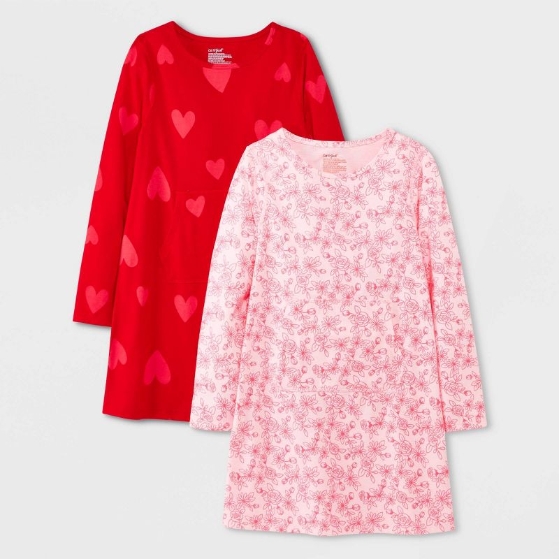 Girls&#39; 2pk Adaptive Long Sleeve Valentines Day Dress - Cat &#38; Jack&#8482; Red/Pink, 1 of 6