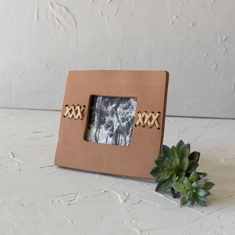 4X4 Inch Orange Terracotta Picture Frame with Cane & Glass by Foreside Home & Garden, 2 of 7