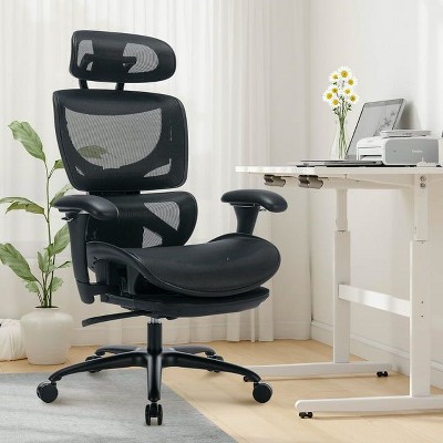 Ergonomic Mesh Office Chair with Footrest, High Back Desk Chair with Wide Headrest, Adjustable 3D Arms, Tilt Lock, Lumbar Support - Grey