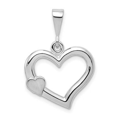 Black Bow Jewelry 14k White Gold Satin Heart on Heart Pendant, 19mm