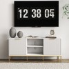 Modern TV Stand with Wave-Pattern Doors, Open Shelf & Adjustable Storage – White Cabinet with Gold Metal Legs, Media Console Entertainment Cabinet - 3 of 4