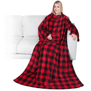 PAVILIA Fleece Wearable Blanket with Sleeves, Warm Cozy Soft Functional Lightweight Sleeved Throw Adults Men Women - 1 of 4