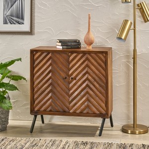 Mid-Century Sideboard Buffet Cabinet with Storage, Kitchen Cabinet w/3 Relief Cabinet Doors, Rustic Wood Coffee Bar Table for Dining Room - 1 of 4